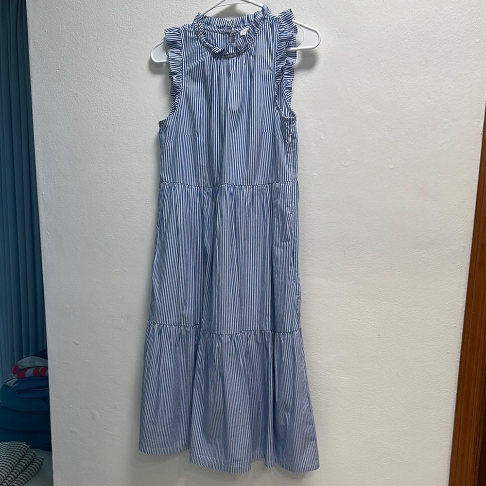J. Crew Blue and White Striped Midi Dress